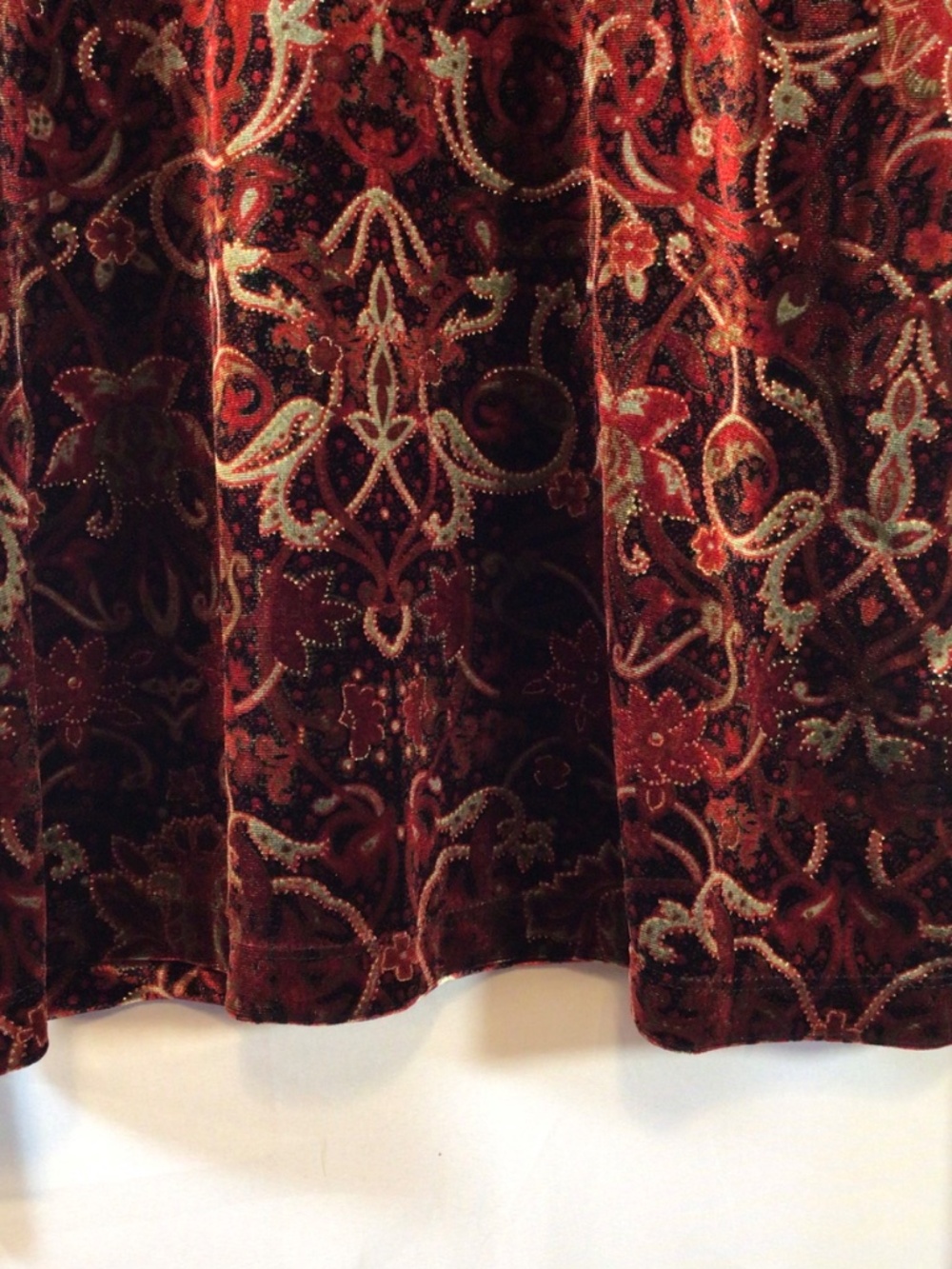 White Stage Top Large Burgundy Velvet Burnout Floral Scroll Boho Artsy Romantic - Picture 5 of 11